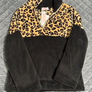 Leopard Print and Black Fleece Pullover